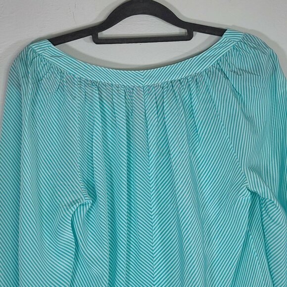 Lilly Pulitzer Moxy 3/4 Sleeve 100% Silk Blouse Turquoise White Stripe Small - Picture 7 of 12